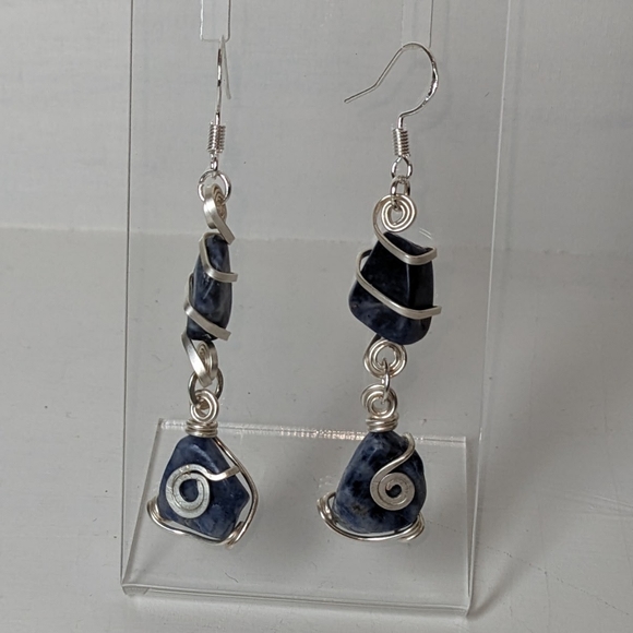 💙SOLD💙Sodalite Crystals Silver Earrings Handmade Crystal Jewelry Unique Cute - Picture 5 of 6
